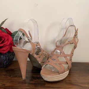 Guess Caramel Strappy Hobo Style Heels, 8